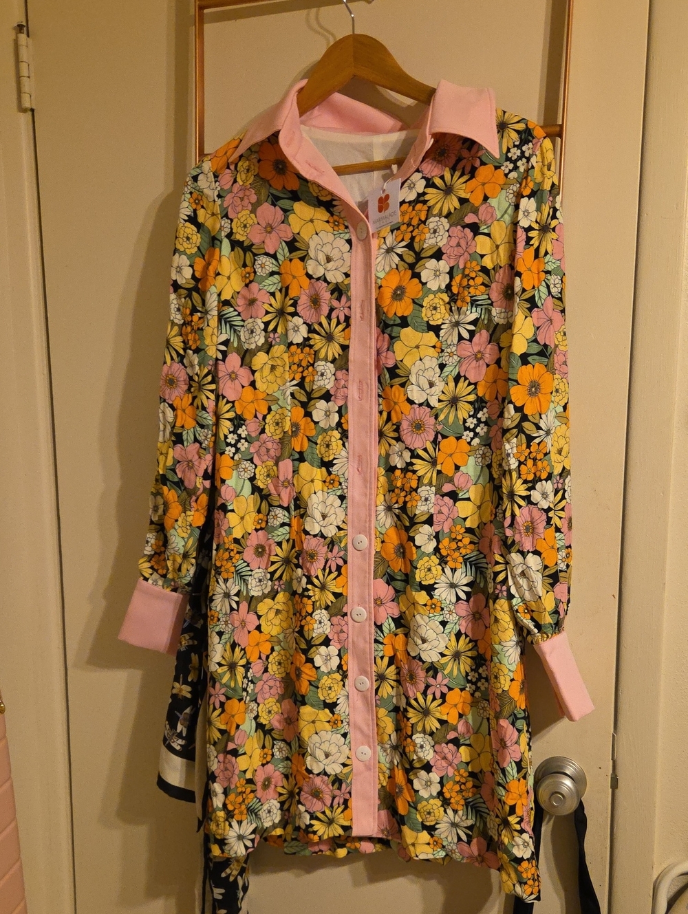 Marmalade Shop 1960s Floral Button-Up Dress with Pink Trim